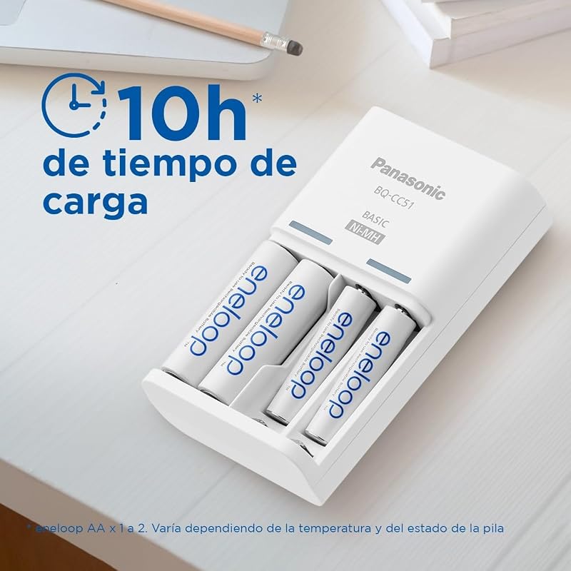 Básico. Carregador para 2 ou 4 pilhas AA/AAA Ni-MH com 4 baterias eneloop AAA/Micro com capacidade aumentada e 6 novas características de segurança.