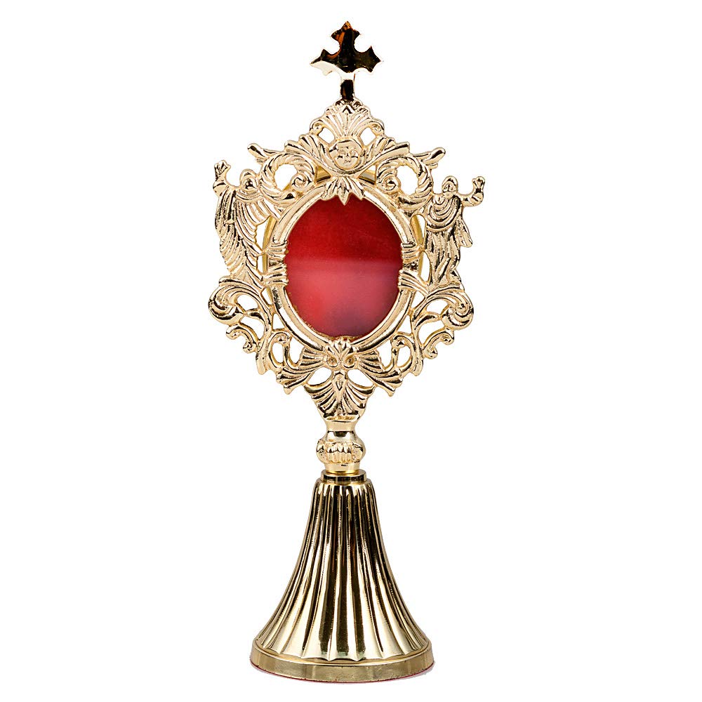NKlaus Monstrance Reliquary 22cm high Container for Souvenirs Cross Reliquary House Altar Brass Solid Gold Relic Holder Cross Reliquary Handmade Relic Holder 2851