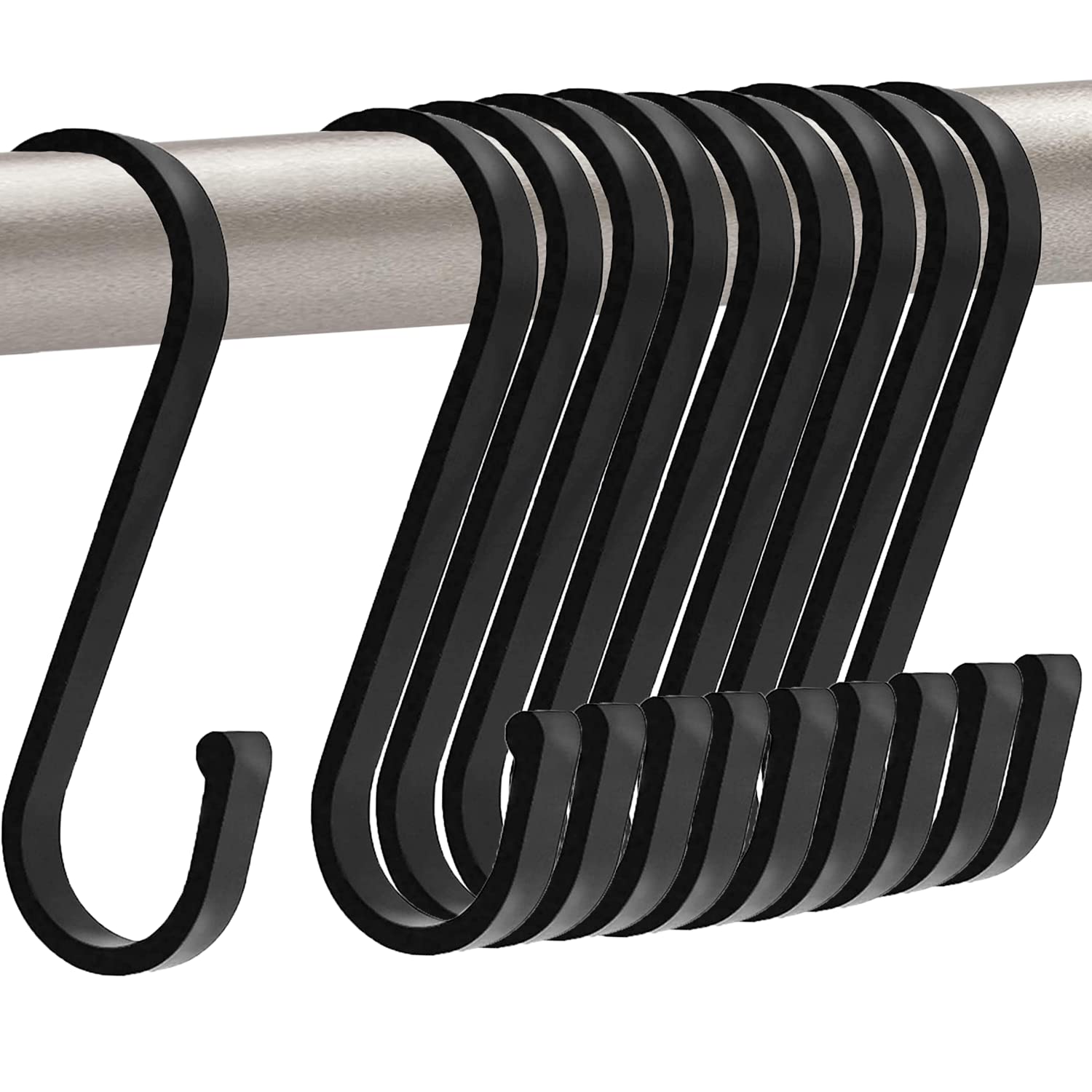 GAViA Matt Black 20pc S-Shape Aluminum Hanging Hooks, Heavy Duty, Rust Resistant, Anti-Scratch, Modern Style, Kitchen, Closet, Bathroom, Office, Garden, Garage
