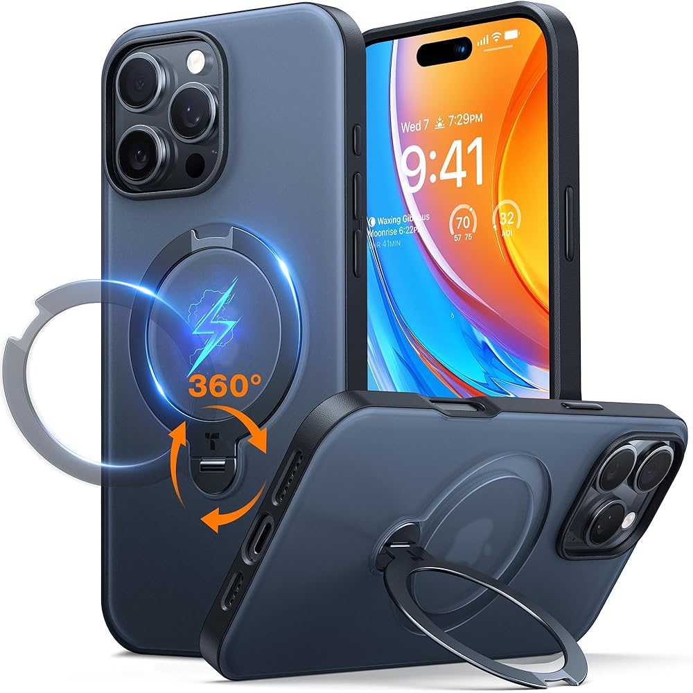 TORRAS 360°Spin Magnetic Stand for iPhone 16 Pro Max Case,with Camera Control Capture Button, Compatible with Magsafe,12FT Military Grade Shockproof, Slim Protective for iPhone 16 Pro Max Case, Black — image 1