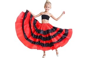 NUPALE Girls Long Full Circle Ruffle Flowy Dance Skirt Costume for Spanish Bull Folkloric Mexican Flamenco Dancing