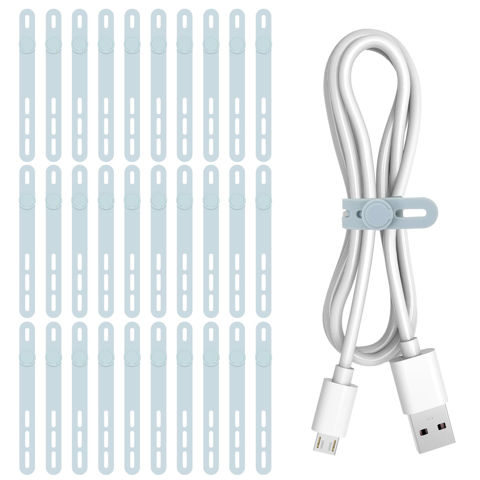 Donruby 30Pcs Silicone Cable Ties - Reusable & Washable with Adjustable Locking Buckles, High Elasticity Cable Management Straps for Home, Office, School, Travel Essential Cord Organizer (Blue)