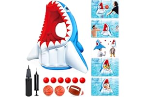 YNANIMERY Pool Game Toys, Pool Floats Shark Water Toys| 3-in-1 Inflatable Basketball Hoop & Football & Head Hoop Ball Games, Great Gifts for Kids Adults, Indoor Outdoor Summer Beach Family Birthday Cool Party