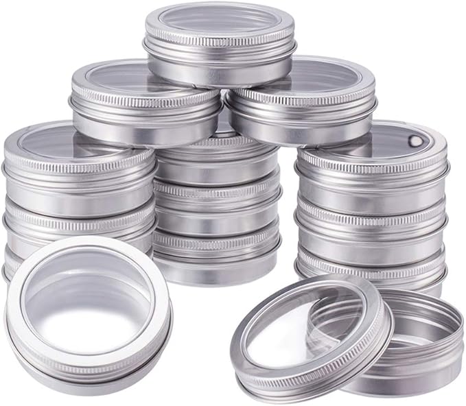 BENECREAT 14 Pack 2 OZ Tin Cans Screw Top Round Aluminum Cans Screw Lid Containers