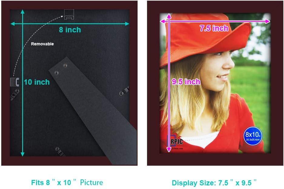8x10 inch Picture Frame Made of Solid Wood High Definition Glass for Table Top Display and Wall Mounting Photo Frame Dark Brown -