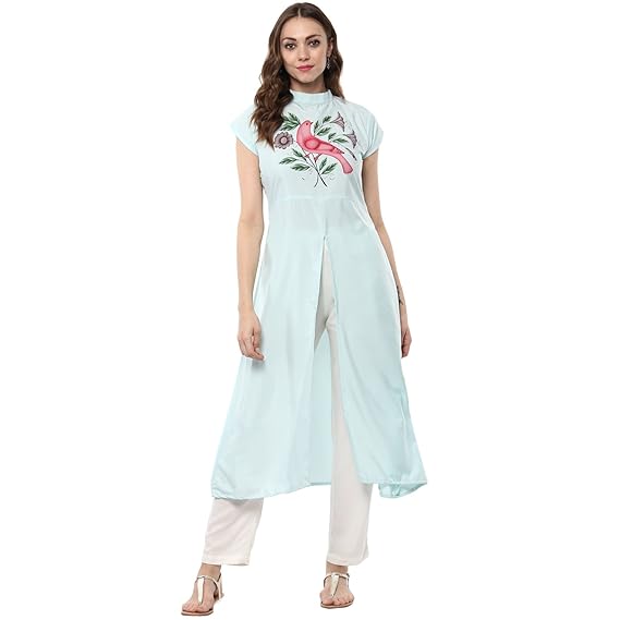 Women's Multicolor Color Printed Flared Crepe Kurta