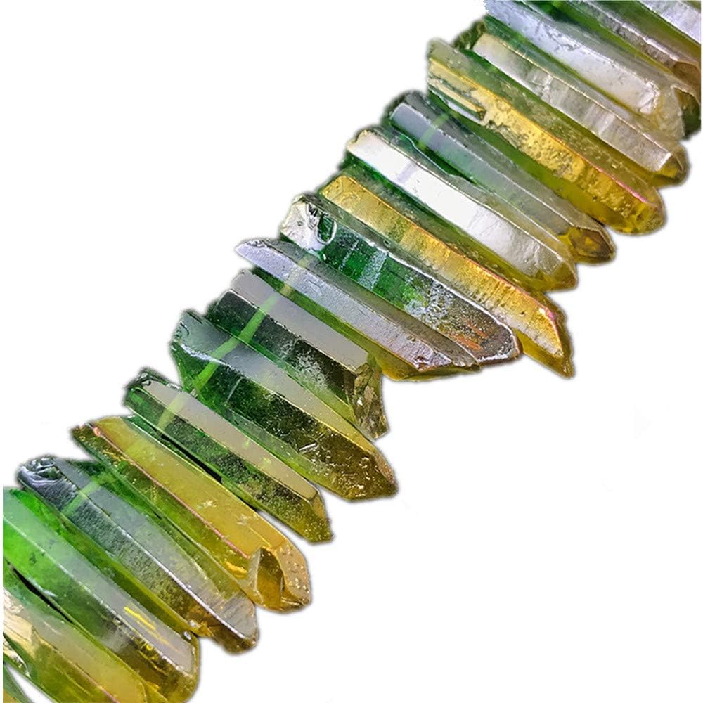 AITELEI Irregular Titanium Coated Rock Crystal Quartz Crystal Points Loose Beads Quartz Sticks Spikes Points Beads Gemstones for Jewelry Making