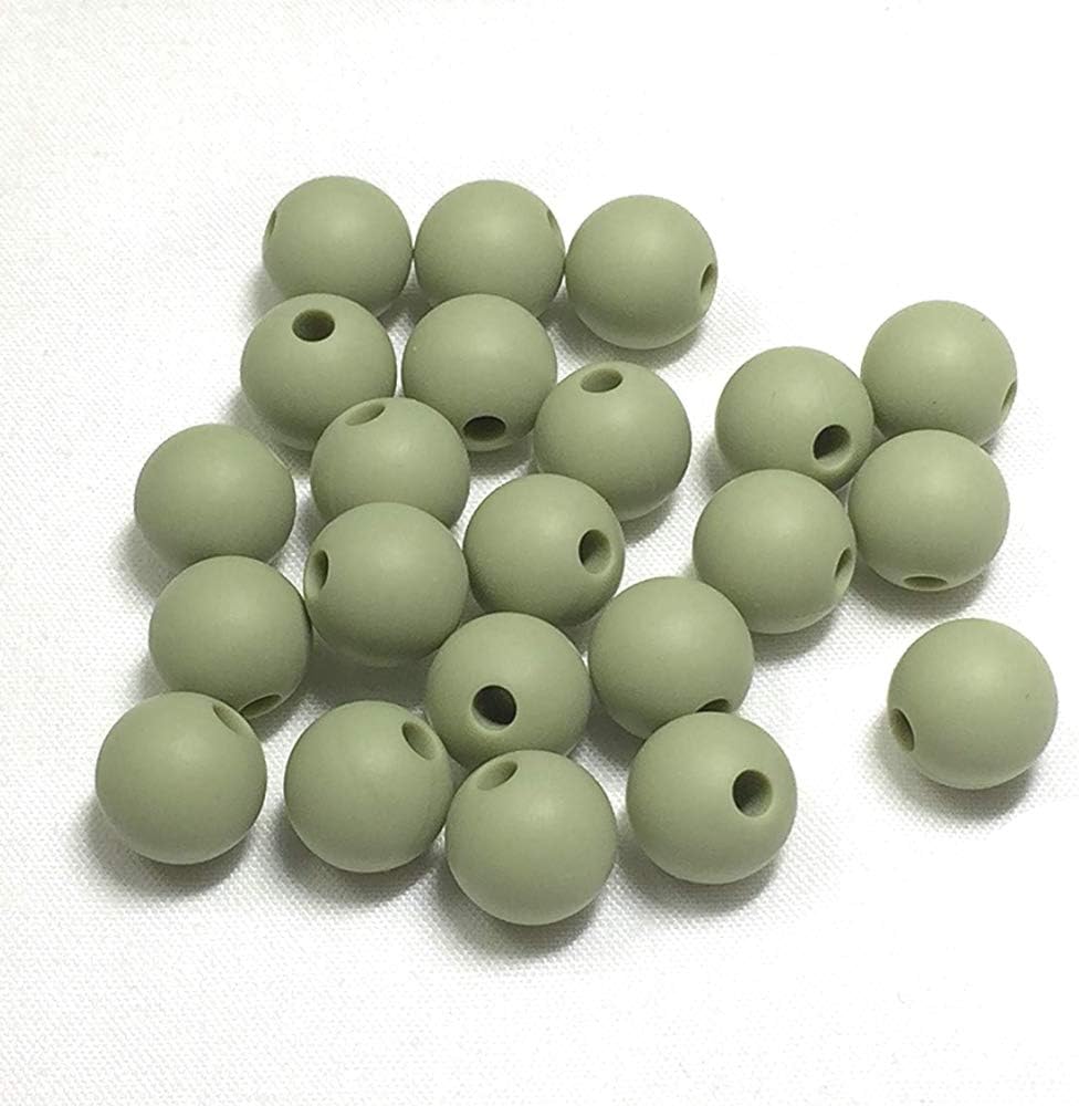 Olive Silicone Beads by BLUE RABBIT CO for Keychain Making, Necklace, Bracelet (12mm, 100pc, Olive) Bulk Beads & Bead Assortments, Silicon Beads