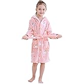 Umeyda Girls Fleece Hooded Robes, Warm Printed Bath Robe for Kids Soft Fuzzy Bathrobe for Gifts