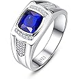 Yaresul 8 * 8mm Created Men Sapphire Ring|Emerald|Ruby|Black Onyx Ring 925 Sterling Silver Men's Ring Pave CZ W/AAA Princess Cut Mens Wedding Band Mens Gemstone Ring Size 6-13