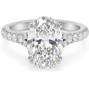 AVECON 4.5CT Elongated Oval Engagement Ring for Women, 5A Cubic Zirconia | Travel Wedding Promise Band, 8 Claw Prong, 14K/Whi