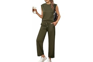 Glamaker Women's 2 Piece Sets Summer Lounge Travel Outfits Sleeveless Wide Leg Airport Casual Trendy Sweatsuits