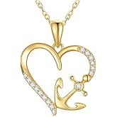 Yafeeso 14K Gold Heart Necklace for Women Solid Nautical Anchor Pendant Necklace Love Heart Jewelry Anniversary Birthday Gifts for Her,16+2 Inch