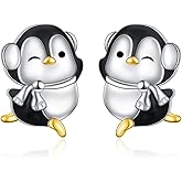 HOOHWE Animal Stud Earrings for Women 925 Sterling Silver Panda Penguin Sea Turtle Bunny Stud Earrings Cute Animals Jewelry Gift for Women