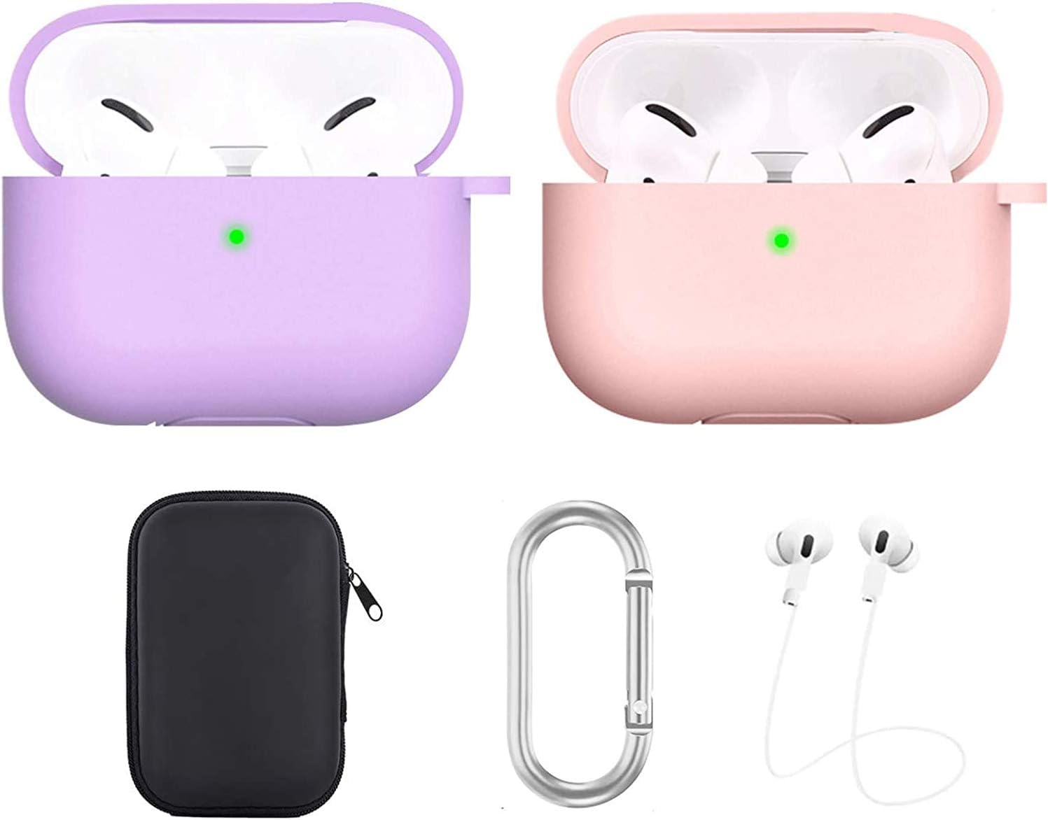 Amazon Com 2 Pack Airpods Pro Case Cover Aiiko Protective Silicone Airpods Pro Case With Keychain Strap Carrying Box Accessories Soft Shockproof Case For Apple Airpods Pro Front Led Visible Pink Light Purple