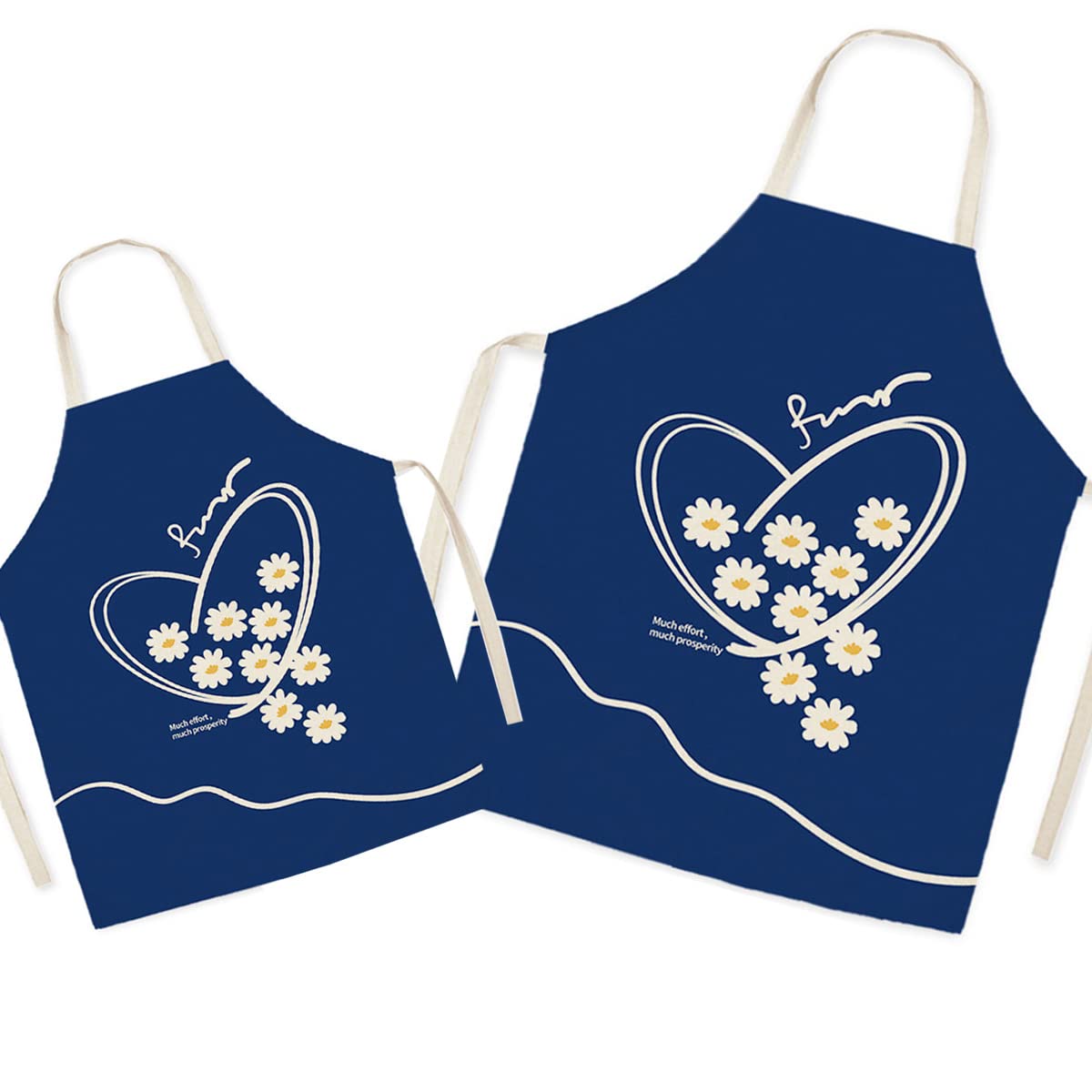 Eyands Blue Matching Parent and Child Apron for Cooking Painting Gardening - Lovely Pattern Linen Parent and Kid Apron for Family Time, Mom Dad Daughter Son Kitchen Apron