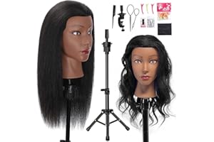 18" MQHIHI Mannequin Head Human Hair with Tripod Set, 100% Real Hair Cosmetology Manikin Doll Head for Hairdresser Practice Braiding with Tripod Set and Tools
