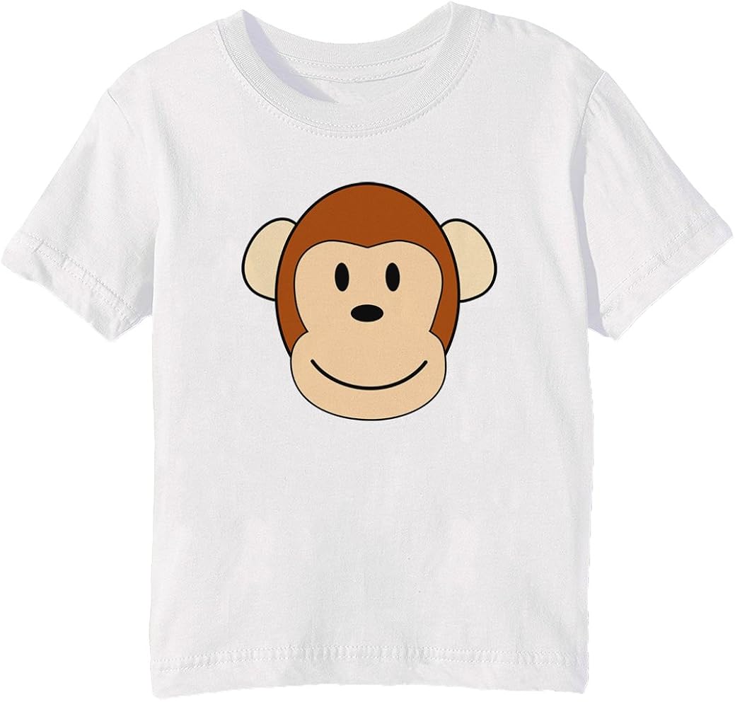 Monkey Kids Unisex Boys Girls TShirt White Tee Crew Neck