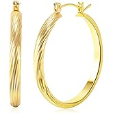 14K Gold Hoop Earrings For Women Trendy 14K Gold Earrings Classic Line Shiny Polished Hypoallergenic Earring for Women 35MM