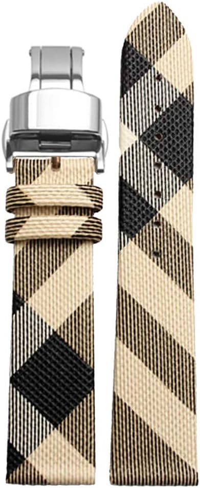 Yiye pavilion 12mm/14mm/16mm/18mm/20mm/22mm Calfskin Leather Watch Band Replacement Watch Strap Quick Release Deployment Butterfly Buckle with Tool Fit for Burberry Watch