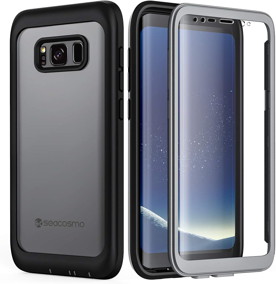seacosmo Samsung S8 Case, Shockproof Cover [with Screen Protector] Full Body Protective Clear Bumper Transparent 360° Protection Phone Case for Samsung Galaxy S8 - Gray/Black