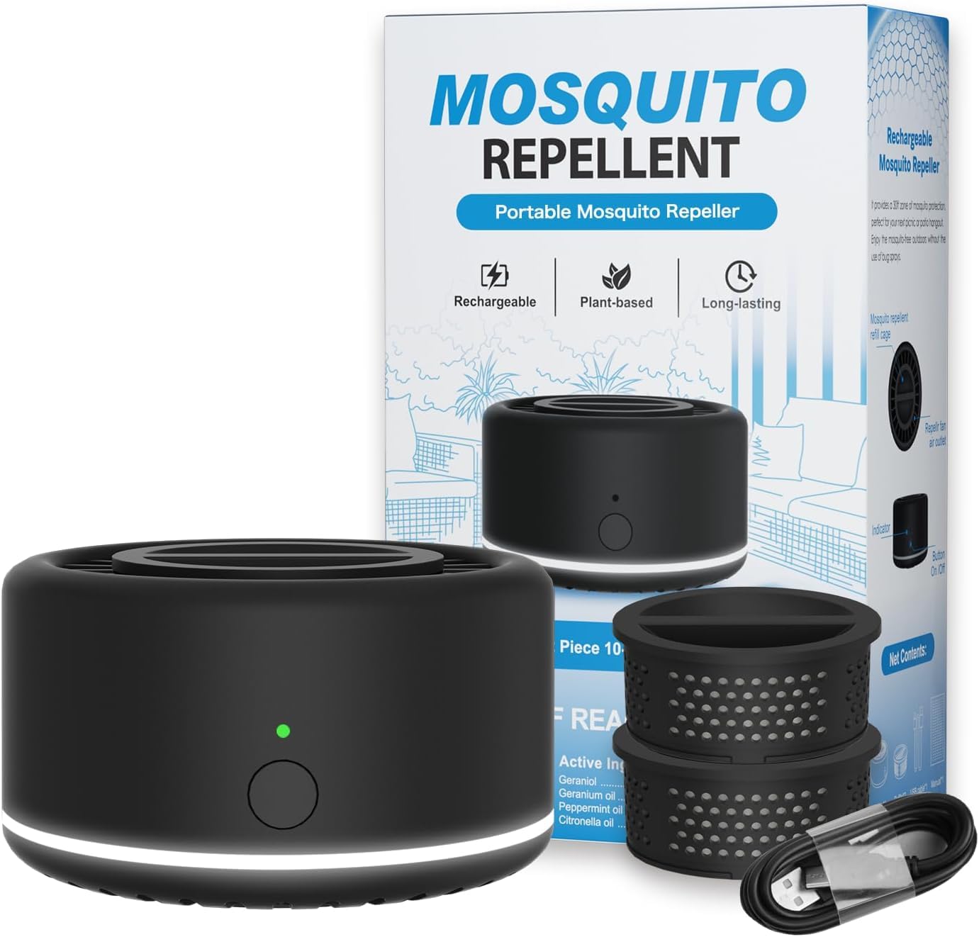 Photo 1 of Mosquito Repellent Outdoor Patio Rechargeable Portable Insect Repeller Indoor 30 ft Mosquito-Free Protection Bug Repellent Device Camping Hiking Outing 2 Refills (Black)