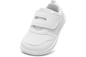 STQ KIDS Toddler Wide Toe Box Barefoot Shoes Boys Girls Sneakers Zero Drop Kid Tennis Running Shoes Lightweight Non-Slip Comfortable Leather First Walking Shoe Outdoor Activities School