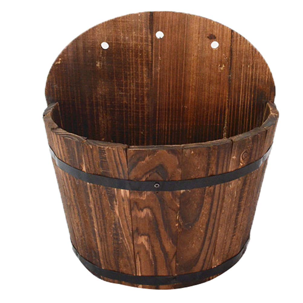 HEMOTON Hanging Flower Planter Pots Wooden Bucket Barrel Planters Plant Pot Flowerpot Wall Mounted Resin Flowerpots for Indoor Outdoor Decoration