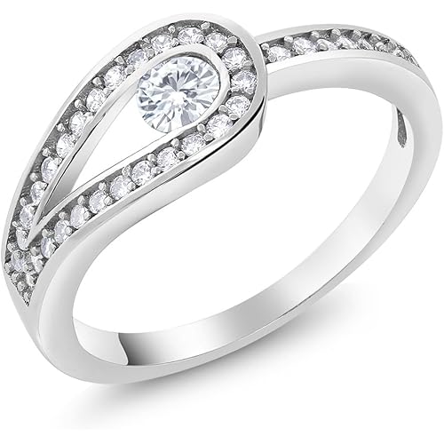 Gem Stone King 925 in Sterling Silver White Zirconia Women Ring (1/2 Cttw, Available in size 5, 6, 7, 8, 9)