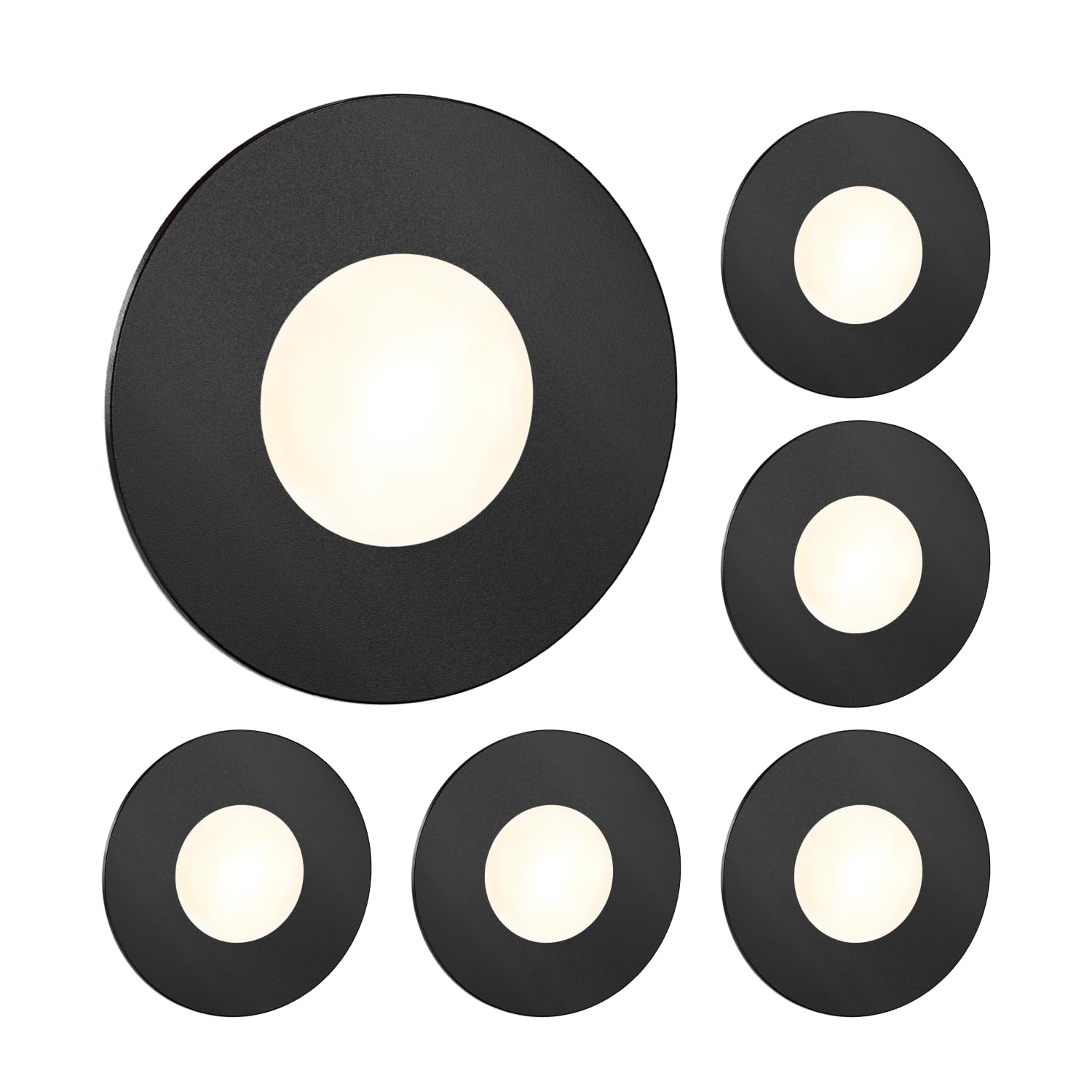 ledscom.de 6 LED Staircase Light/recessed wall Light FEX for Indoor and Outdoor use, Round, Black, 85mm Ø, Warm White
