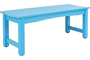 Sunnibety Weatherproof HIPS Outdoor Bench, 2-Person Patio Dining Bench, All-Weather Poly Lumber Garden Bench, Never Rot or Fade, Park Bench with Wood Grains for Porch, Garden, Deck, Entryway, Blue
