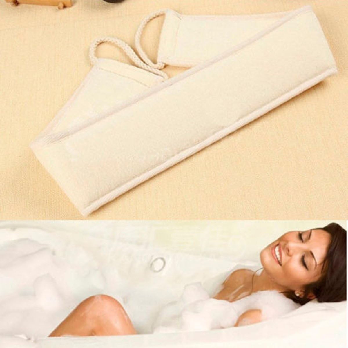 J.J Store® Exfoliating Body Sponge Loofah Loofa Back Strap Bath Shower Body Brush Scrubber (Beige), 70 x 7.8 cm - Image 4