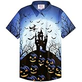 Man Funky Aloha Shirt Horror Collared Button Pumpkin Short Sleeve Bowling Shirt S