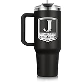 Leebbsin Gifts for Men, Initial 40oz Tumbler with handle and straw, Best Father's Day Gift, Personalized Birthday Gifts for Men, Dad, Grandpa, Husband,The Man The Myth The Legend Cup for Coffee (J)