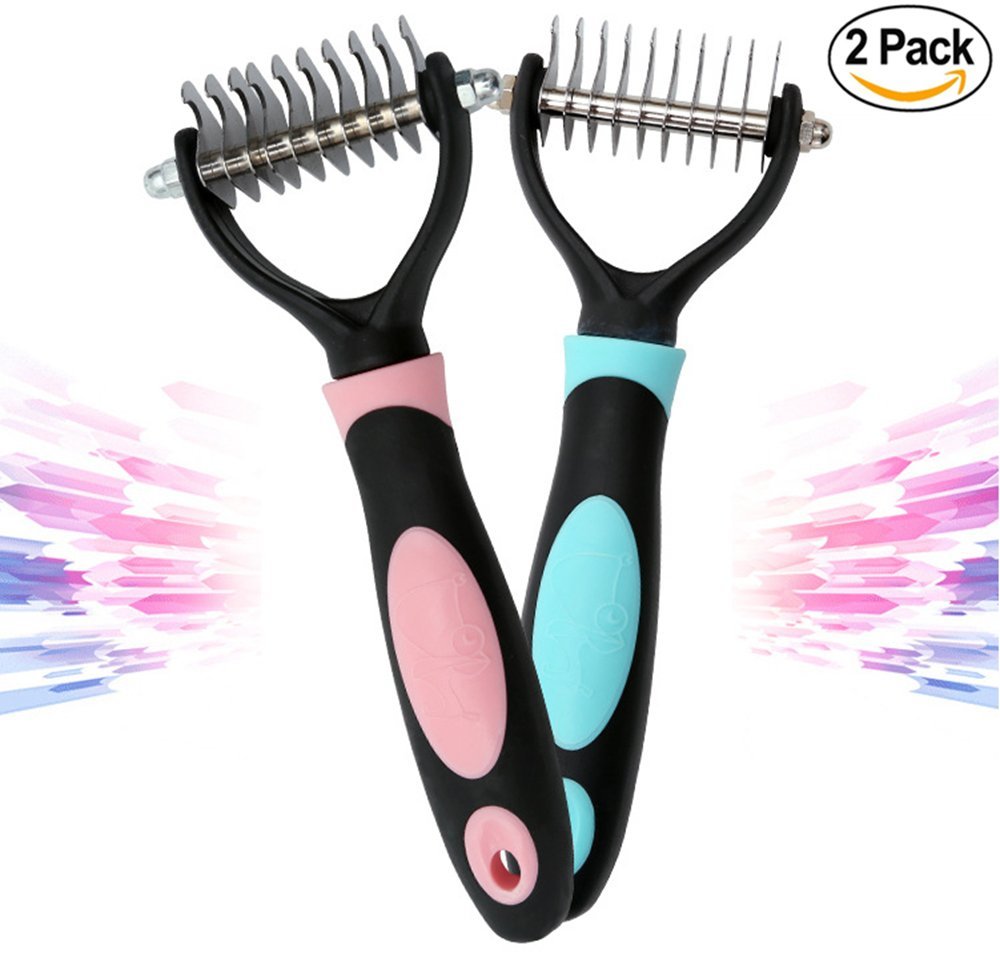 PetHero Dematting Tool for Dogs and Cats – The Best Dog Grooming Comb for Undercoat Removal – Professional Rake Brush for Breeds with Easy Mats and Tangles, 10 Teeth Wide - 2 Pack