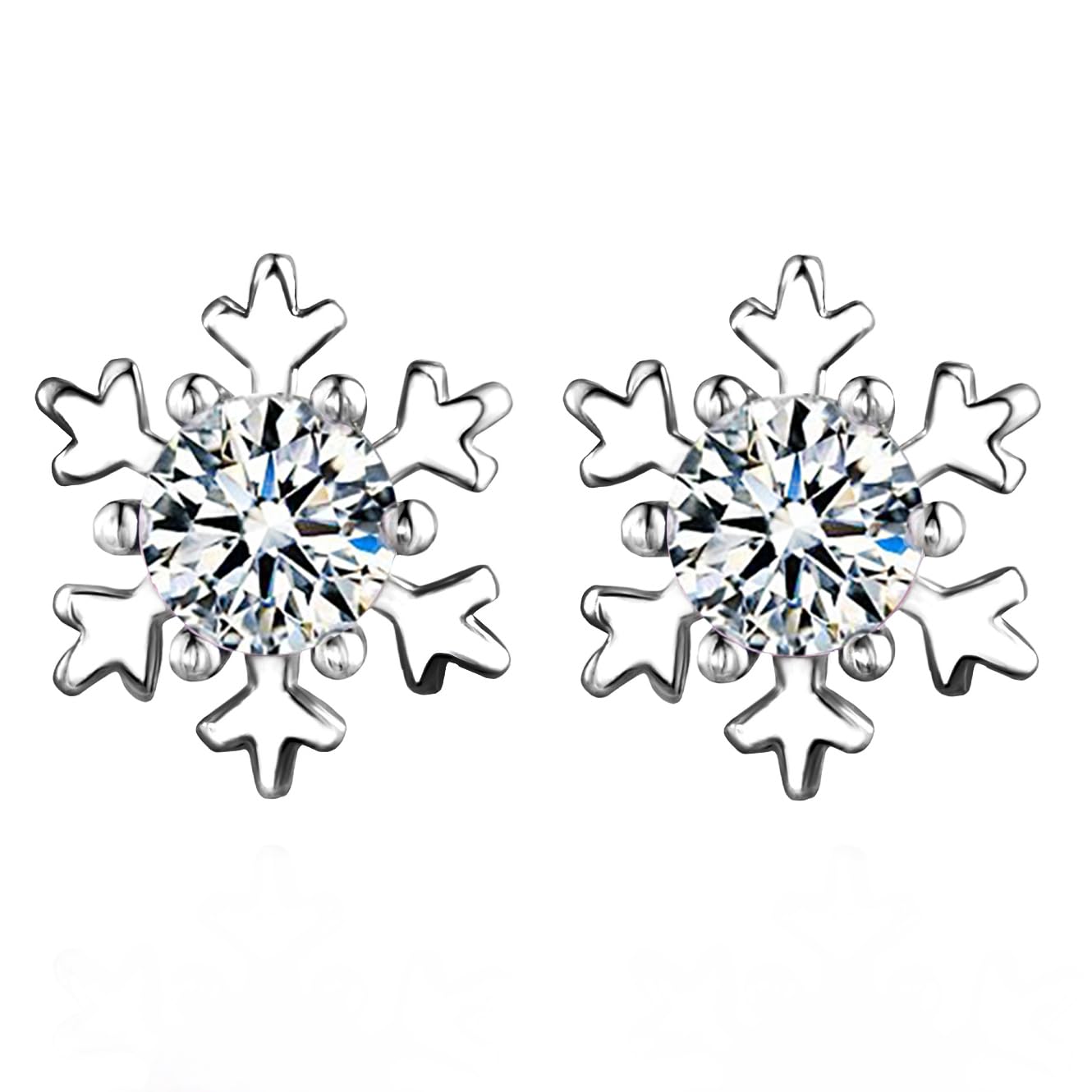 HAISWET 925 Sterling Silver White Snowflake Stud Earrings Clear Zircon