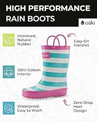 OAKI Kids Rain Boots with Handles, Mint, White