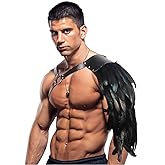 L'VOW Punk Feather Guards Costume for Men Adjustable Gothic Faux PU Leather Shoulder Armor Viking Cosplay for Halloween