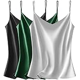VIDUSSA Sexy Tank Tops Womens Satin Cami Top Pack V Neck Camisole Spaghetti Strap Tank Loose Sleeveless Blouses