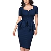 AISIZE Women's 1940s Vintage Square Peplum Bodycon Cocktail Dress