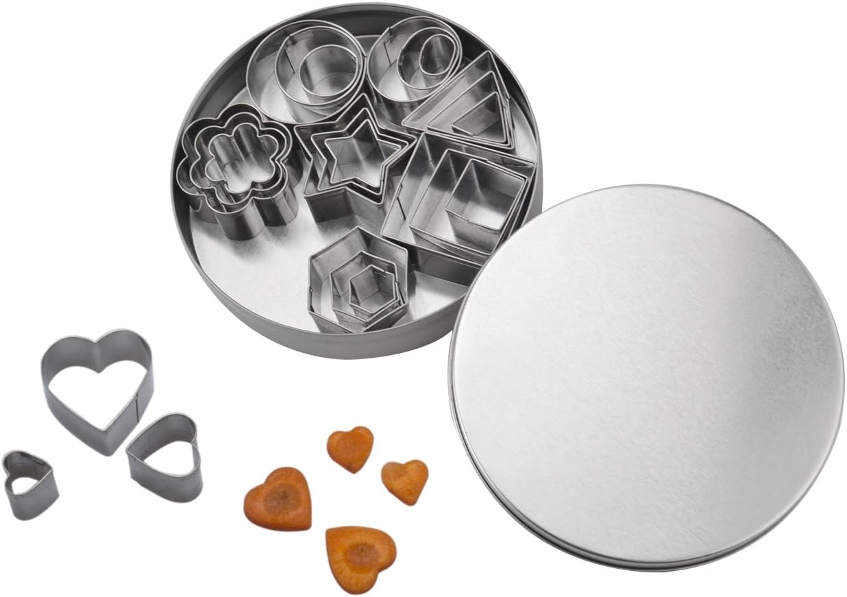 Ytzada Mini Cookie Cutters Shapes Set of 24,Geometric,Flowers,Hearts,Stars Stainless Steel Cake Vegetable Fruit Biscuit Molds for Kitchen Baking Christmas