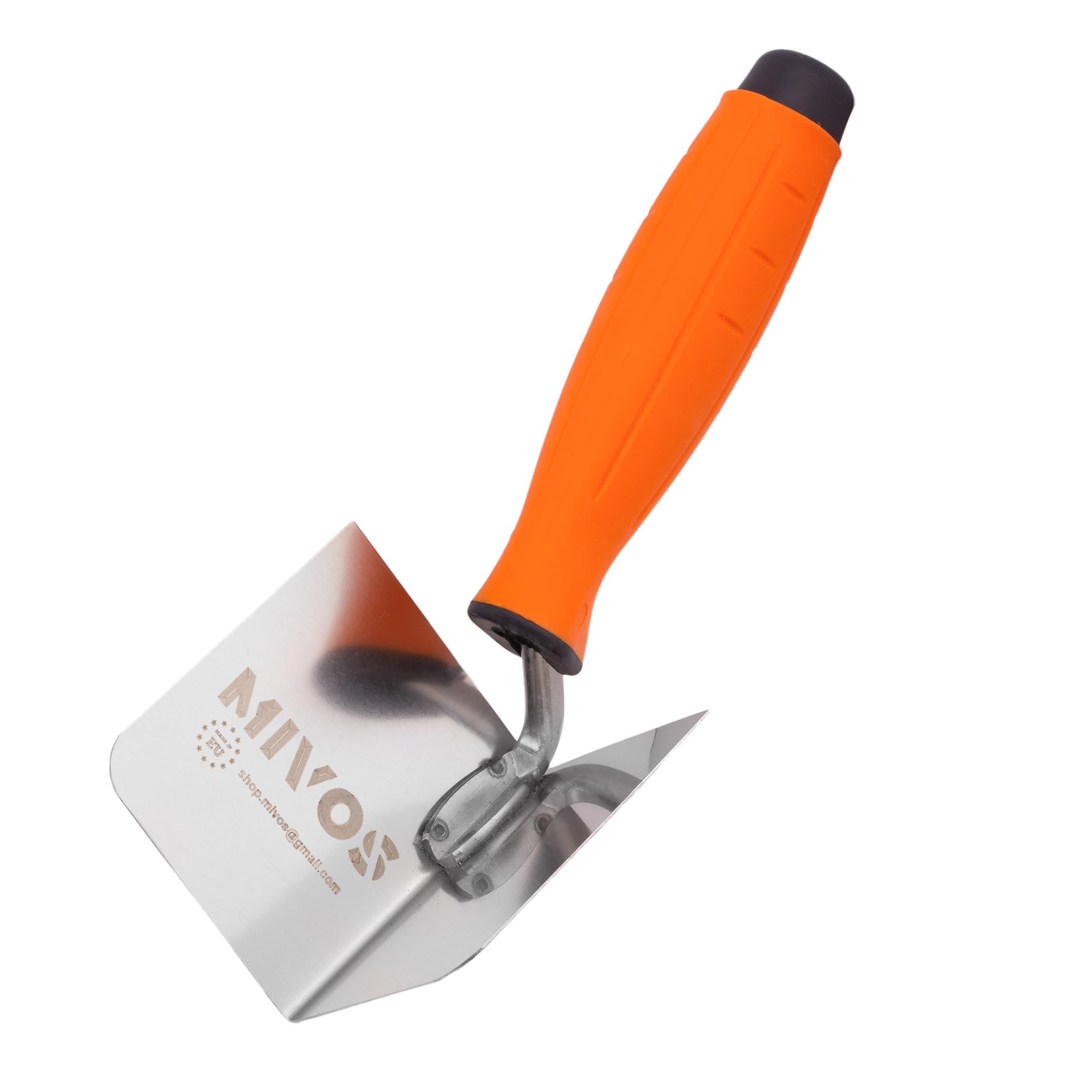 Mivos Corner Trowel Stainless Steel 80 x 60 mm - Inner Spatula With Soft Grip for Working Corners in Walls - Made in EU
