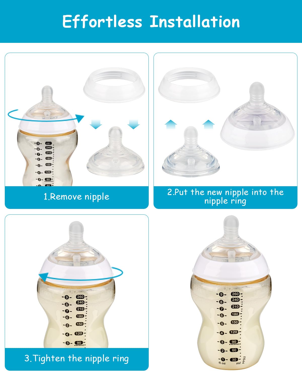 Silicone Nipple (M) for Tommee Tippee Natural Start Anti-Colic Baby Bottles, Medium Flow, 3m+, 4 Count