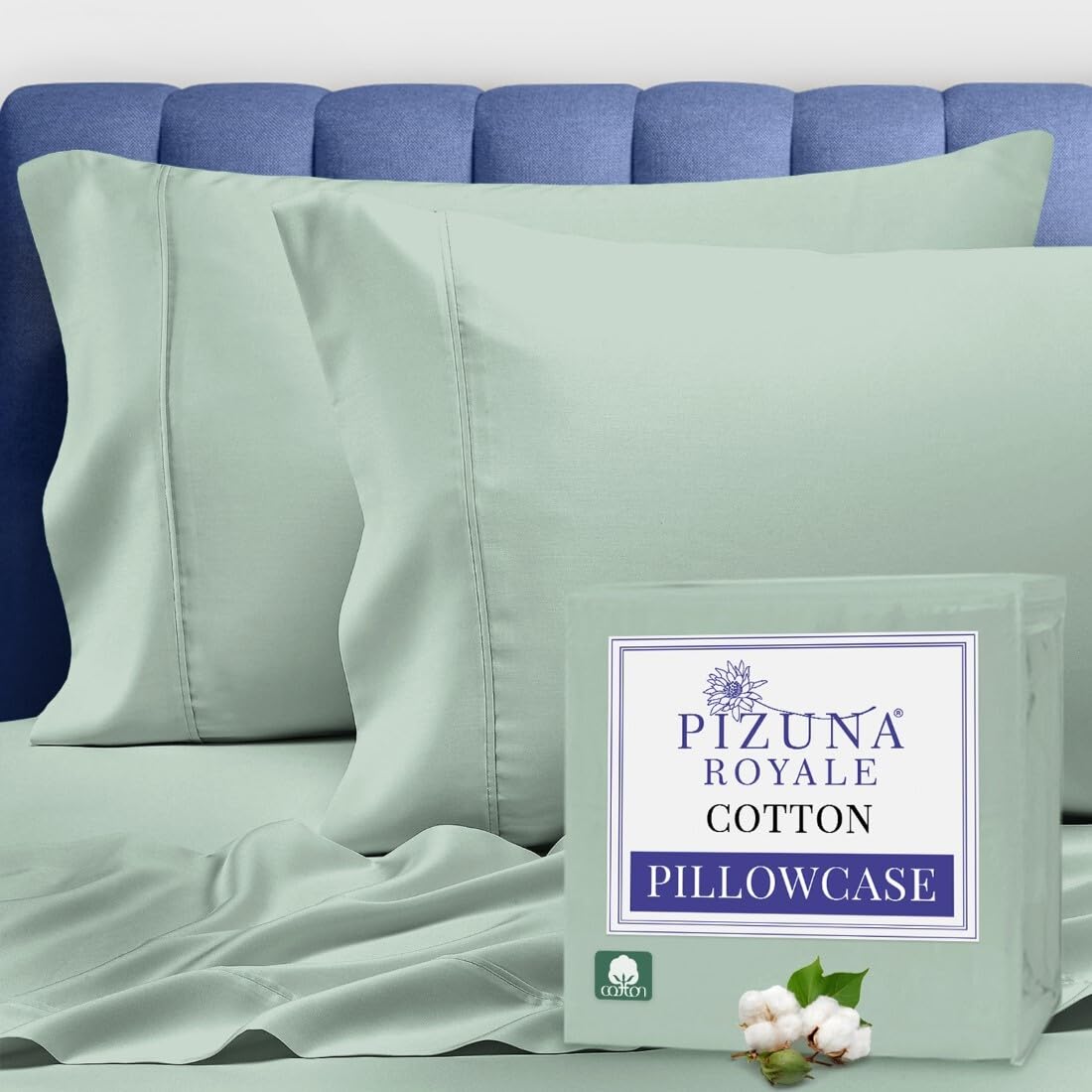 Photo 1 of Pizuna Pure 100% Luxury Cotton King Size Pillow Case Sea Foam, 1000 Thread Count 100% Long Staple Cotton Sateen Pillowcase, Pillow Covers with Stylish 4" Hem (Combed Cotton King Pillowcase)
