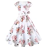 Kingfancy Women Vintage 1950s Dress Retro Cocktail Party Swing Dresses with Cap Sleeves