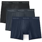 Tommy John Men's Luxe Modal 4" Trunk Boxer Brief Underwear 3-Pack, Black/Turbulence/Dress Blues, Medium