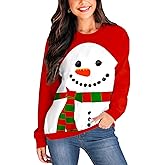 Deerose Women Snowman Sweatshirts Christmas Long Sleeve Print Shirt Xmas Lightweight Crewneck Cute Pullovers M