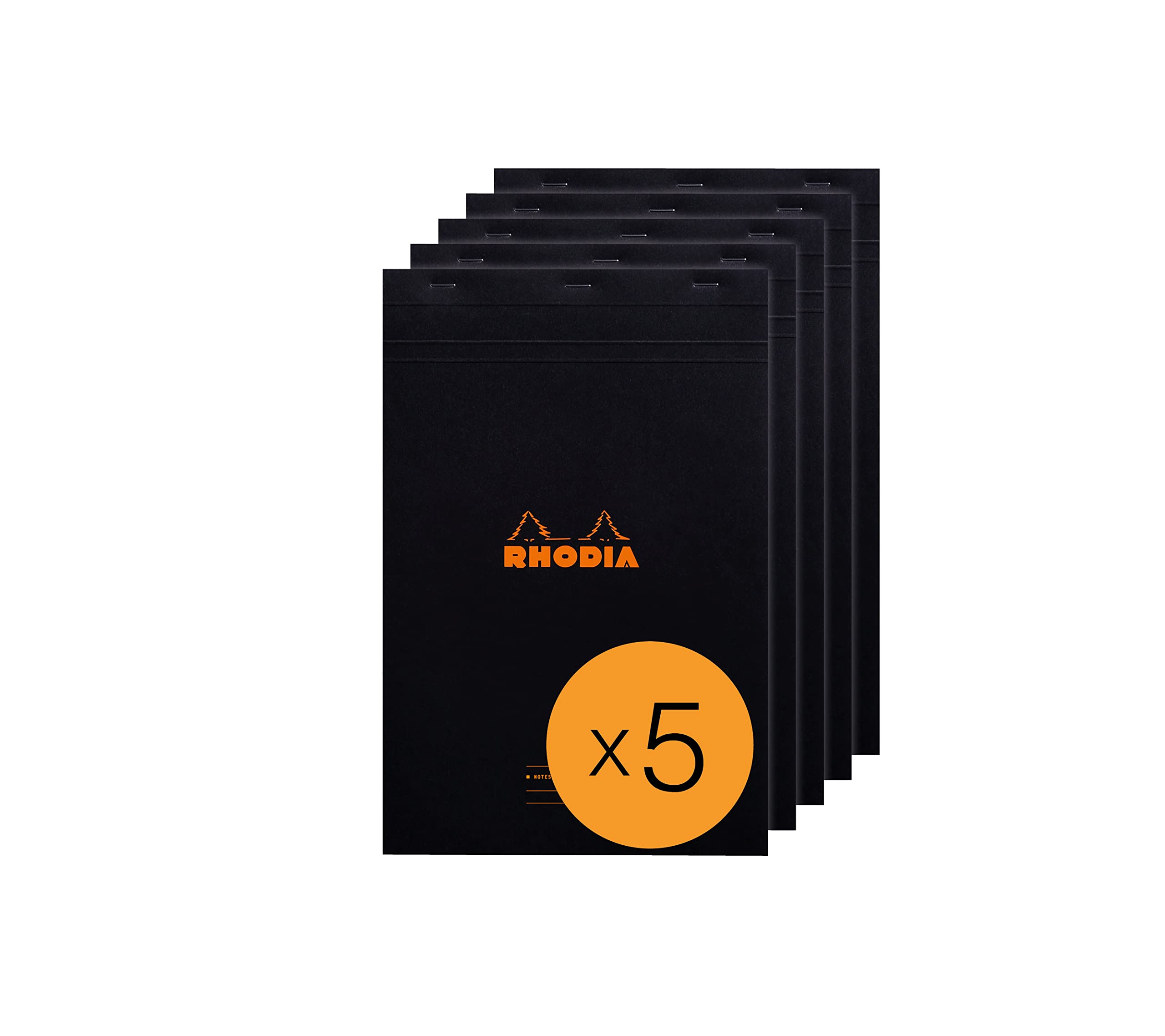 RHODIA 194009C - Stapled Notepad Meeting N°19 Black - A4+ - Pre-Printed Date/Notes/Action - 80 Detachable Sheets - White Clairefontaine Paper 80 g/m² - Pack of 5 pads