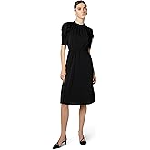 Adrianna Papell Womens Solid Knit Ruffle Neck Pleated Sleeve Midi Dress