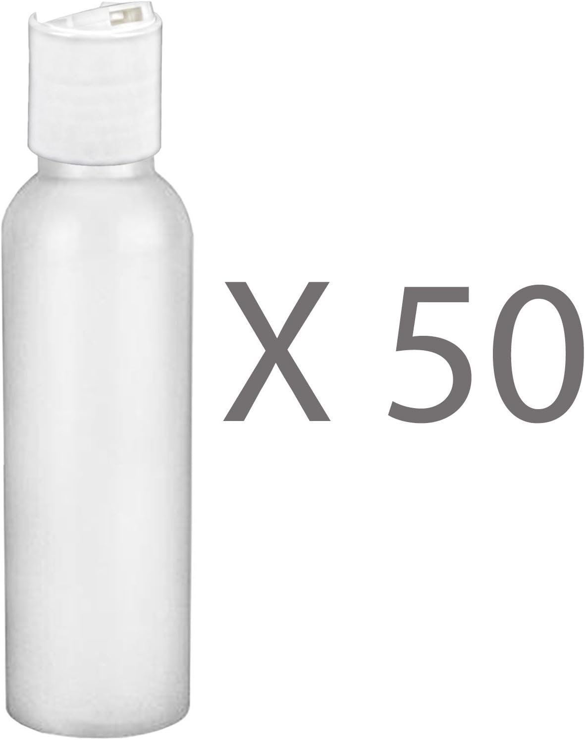 MoYo Natural Labs 2 oz Travel Bottles, TSA Approved Empty Travel Containers with Disc Caps, BPA Free HDPE Plastic Squeezable Toiletry/Cosmetic Bottle (Pack of 50, HDPE Translucent White)